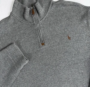 Polo Ralph Lauren 1/4 Zip Sweater Men's L Heather Gray Mock Neck Preppy Classic - Picture 1 of 6