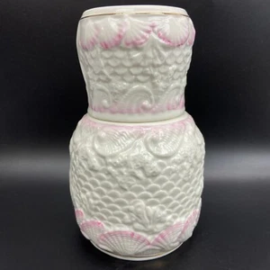 Belleek Bedside Carafe And Cup With Pink & White Seashells And Gold Trim *RARE* - Picture 1 of 9