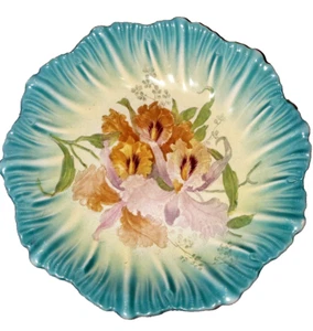 Antique Franz Ant Mehlem Bonn Germany Iris Serving Bowl 10 3/4" STUNNING! - Picture 1 of 3