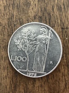 Vintage L 100 Italian Coin L.100 Lira Lire Republica Italiana ~ 1975 - Picture 1 of 2