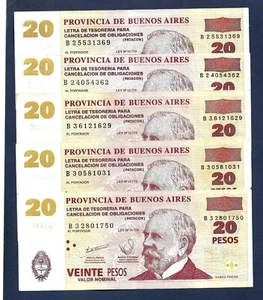 (DN) Argentina LOT 5 x 20 Pesos Patacones 2002 P-S2320 VF/VF+ - Picture 1 of 2