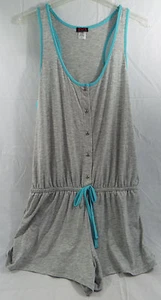 Women's/ Junior's Sleepwear Lounge Romper in Grey & Aqua Sleeveless Racer Back - Picture 1 of 3