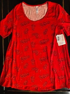 Neu mit Etikett S LuLaRoe ROTE ROSEN auf TRUE RED Ton in Ton perfektes T-Top HAPPY HEARTS - Bild 1 von 3