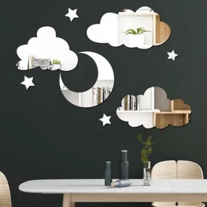 Mirror Acrylic Cloud Silver 3d Modern Self-adhesive Wall Mount Medium Decorative - Picture 1 of 5