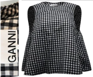 Ganni Seersucker Schößchen Top 40 US 8-10 schwarz weiß kariert Tank Bluse Gingham Day - Bild 1 von 15