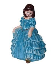 Antique Figurine 1952 ceramic Blue dress Girl art deco Victorian gold signed vtg
