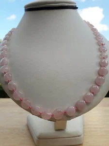 ROSE QUARTZ 1 CM COINS NECKLACE 21" ROSE GOLD PTD TOGGLE KNOTTED CHAKRA - Picture 1 of 11