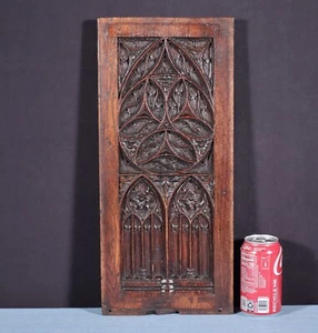 Antique French Gothic Revival Panel Highly Carved Solid Oak Wood Early 1800's - Picture 1 of 13