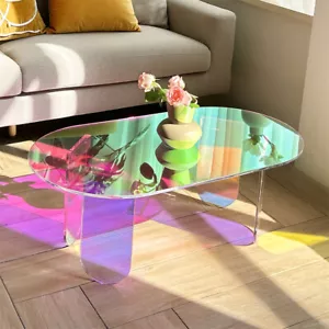 Gorgeous Iridescent Acrylic Side Table Cool Rainbow Coffee Table Home Art Decor - Picture 1 of 12