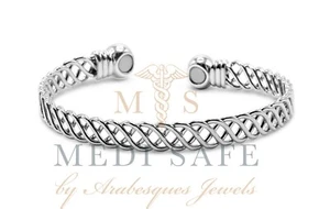 LADIES MAGNETIC COPPER TORQUE MESH BANGLE/BRACELET ARTHRITIS/PAIN RELIEF SILVER - Picture 1 of 2