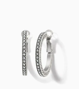 Brighton Meridian Thin 1” Silver Swaroski 💎 Lever Back Hoop Earrings NWT - Picture 1 of 2