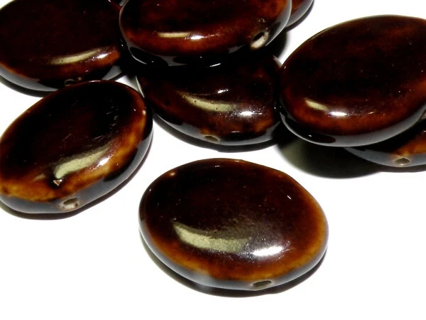 Handmade Glazed Porcelain Oval Pebble Beads 30mm - Brown - Pack of 4 - Image 1 of 1