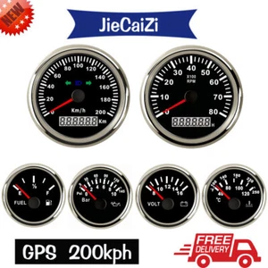 6 gauge set 200km/h gps speedometer tachometer fuel temp Oil pressure volt black - Picture 1 of 3