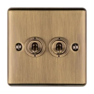 10 x Eurolite ENT2SWABB Enhance Antique Brass 2 Gang 20A 2 Way Toggle Switch - Picture 1 of 6