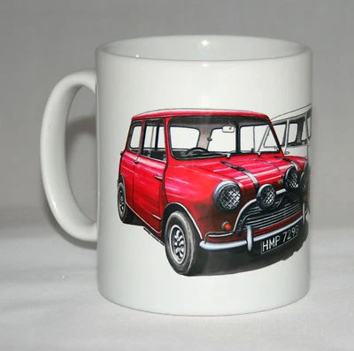 GEORGE MORGAN ILLUSTRATION Classic Car Mug. Mk1 Austin Mini Cooper S - The Italian Job. No Title