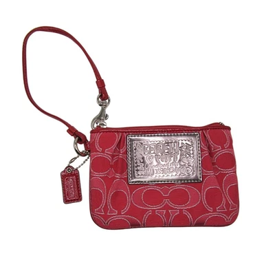 Cartera billetera Coach Poppy roja rubí y plateada firma Foto 1 de 4