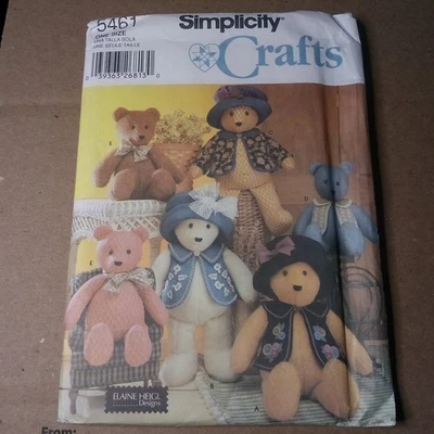 S59- Simplicity 5461, Uncut Bears w Accessories Sewing Pattern - Image 1 of 4