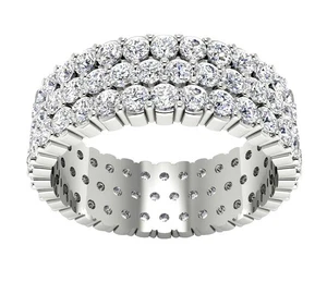 Triple Row Eternity Anniversary Ring 3.20 Carat Natural Diamond 14K White Gold - Picture 1 of 7