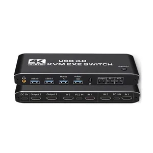 4K 60Hz 2 in 2 out Display HDMI KVM USB Switch Dual Monitor Hotkey Switching - Photo 1/11