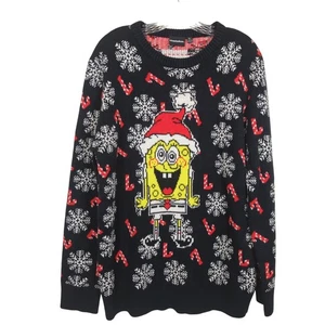 Nickelodeon SpongeBob SquarePants Christmas Sweater Adult XL Holiday Santa Hat - Picture 1 of 15