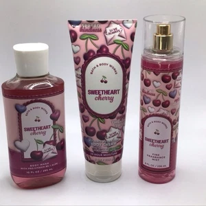 Bath & Body Works BBW Sweet Heart Cherry Body Mist & Shower Gel & Body Cream Set - Picture 1 of 5