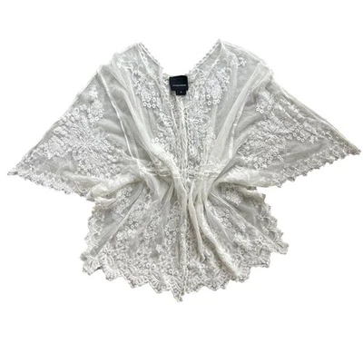 LIV LOS ANGELES Women's 1X White Lace Kimono Kaftan Cover Up Boho Festival Bride - Image 1 of 4