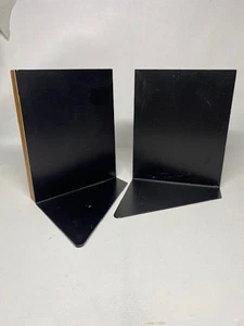 Pair (2) MCM Bookends 5"x6" Black Metal & Wood Backing - Picture 1 of 9