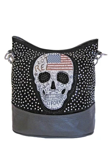 Damen Handtasche Totenkopf mit Nieten und Strass Schultertasche USA Skull Tasche - Bild 1 von 3