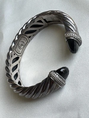 David Yurman Wide Cable Bracelet-Black Onyx & Diamonds-925 Sterling Silver - Image 1 of 4