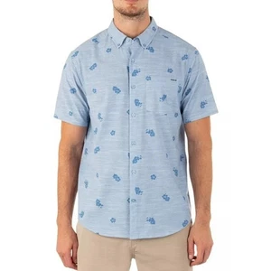 NEW Hurley Men’s XL OAO Stretch Prints Short Sleeve Button-Down Shirt - Blue - Picture 1 of 5