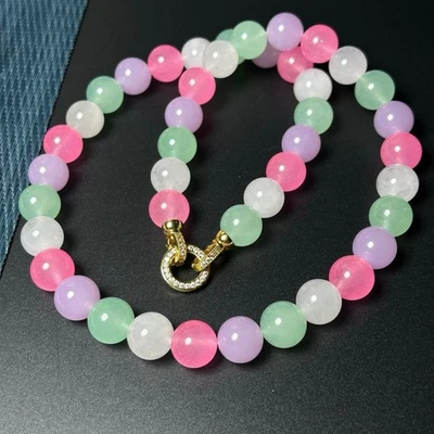 Natural AAA Burmese High Icy Colourful 12mm Beads Jade jadeite Woman Necklace - Image 1 of 4