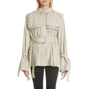 Proenza Schouler Women's Beige Belted Pocket Detail Trench Military Jacket 6 - Picture 1 of 11