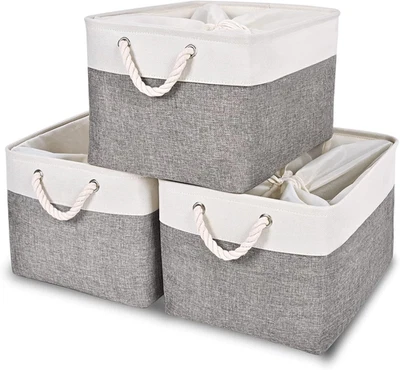 15.8×11.8×9.5 In/3Pcs Storage Bins, Fabric Bin with Drawstring Closure and 2 Bol - Image 1 of 4