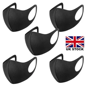 Black Cotton Face Mask Washable Reusable Protective Mouth Covering LOT UK Stock - Picture 1 of 21