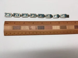 Signed HECHO EN MEXICO Silver Turquoise Inlay Bracelet 6-7/8” - Picture 1 of 13