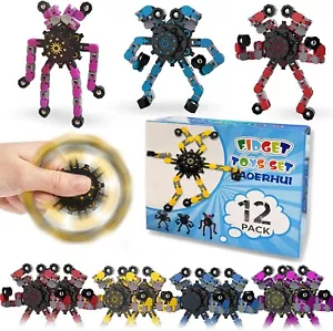 12 Pack Funny Sensory Fidget Toys,Deformable Chain DIY Robot Spinners Fingertip - Picture 1 of 7