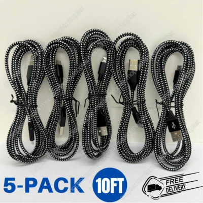 5X 10FT Micro USB Fast Charger Charging Cable For Samsung Google Android HTC Lot - Image 1 of 4
