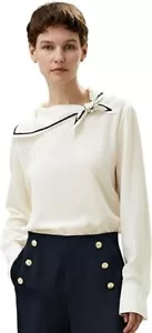 Camicetta LilySilk pura seta collo semifisso bianco navale taglia media - Foto 1 di 7