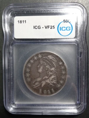 1811 Capped Bust Half Dollar - Small 8 - ICG VF25  FREE Tracked Shipping!   (S1) - Image 1 of 4