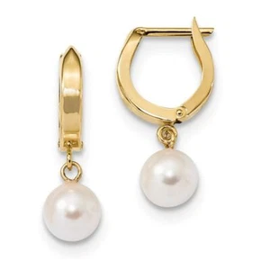 14K Solid Yellow Gold 6mm White Round Akoya Saltwater Cultured Pearl Medium ... - Picture 1 of 4