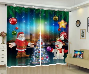 3D Santa Snowman Star G702 Christmas Window Photo Curtain Fabric Quality Amy - Picture 1 of 7