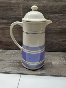 Vintage OGGI Coffee Tea 8 Hour Thermos Canister Pot Cream and Blue Nwob - Picture 1 of 3