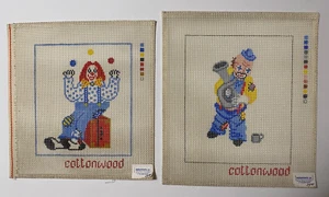 Clowns Hand-Painted Needlepoint Canvas Cottonwood Juggler Tuba - Lot of 2 - Picture 1 of 10