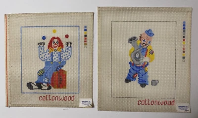 Clowns Hand-Painted Needlepoint Canvas Cottonwood Juggler Tuba - Lot of 2 - Image 1 of 4