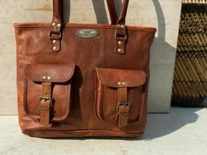 Vintage Full Grain Leather Tote Shoulder Bag Handmade Purse (16 Inch) New Women - Picture 1 of 8