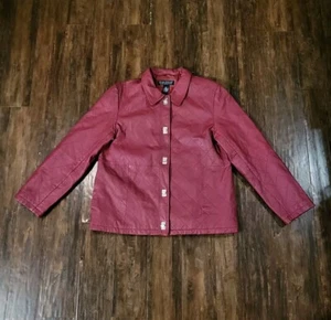 Women's Leather Jacket Dialogue Red Lined Quilted Look Tag M Long Sleeve - Picture 1 of 6