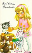 Granddaughter Happy Birthday Vintage 1970's Greeting Card Girls Cats Tea Party 