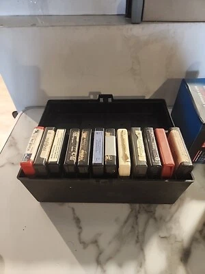 Vintage 8 Track Tape LOT: Radio Shack Plastic Storage Container & 12 8-Tracks - Image 1 of 4