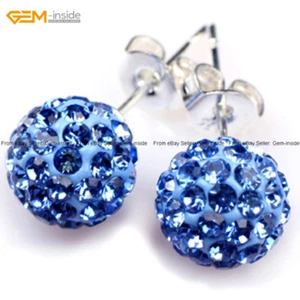 Earrings Czech Crystal Disco Ball Stud Silver Sparkle Rhinestones Pave Beads - Picture 1 of 66
