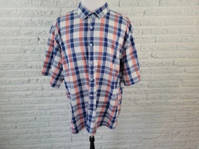 LU Linea Uomo Mens Shirt 5X Stretch Button Up Short Sleeve Collar Blue Plaid - Image 1 of 4